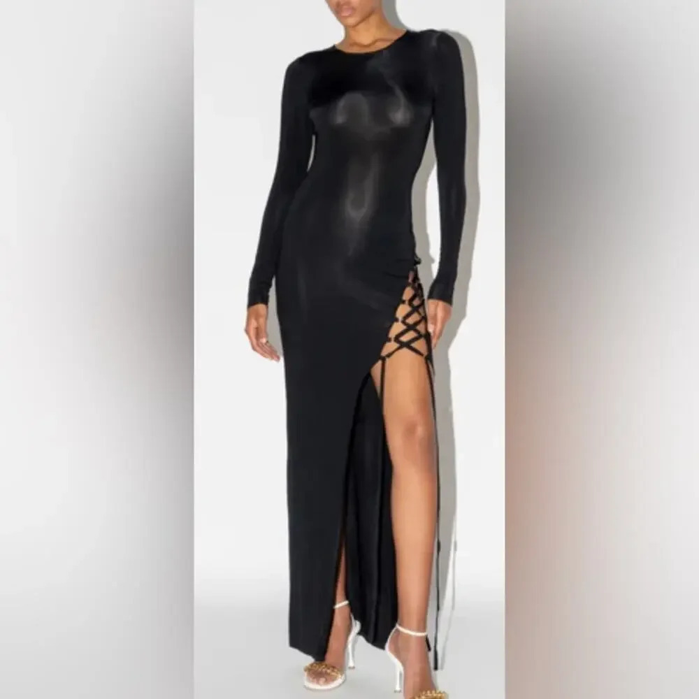 NWT Ronny Kobo Tamara Lace Up Maxi Dress Black Size Medium
